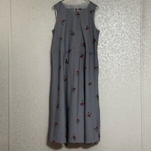 Anne Klein Sleeveless Embroidered Floral Gingham Plaid Midi Dress Tie Waist 16